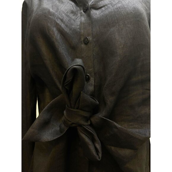 NWT Neiman Marcus Black Linen Blouse With Tie Detail Size L - Picture 5 of 6